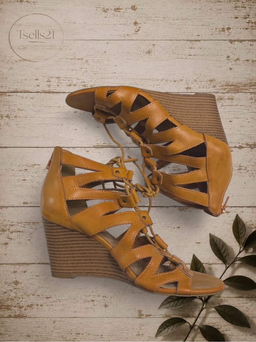 American Rag Tan Lace-Up Wedge Sandals - Size 8